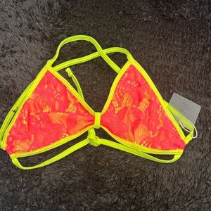 Vibrant Pink and Yellow Lace Bikini Top